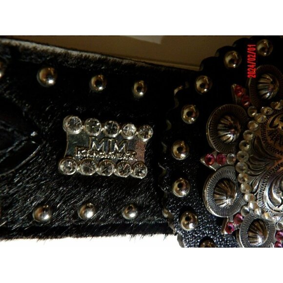 Western Beautiful Black and‎ Silver Leather Concho Belt Cancer Free Ribbon main image 4